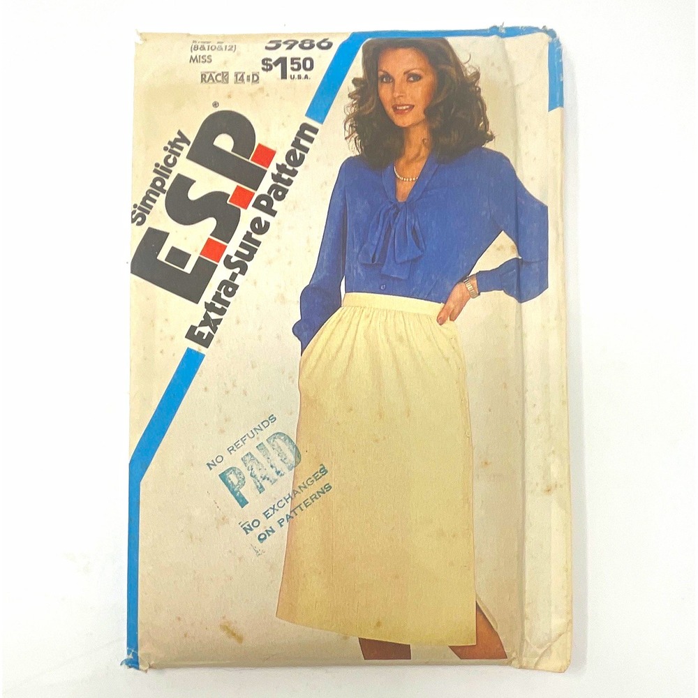 Simplicity 5986 VTG 1980s Sewing Pattern Misses Skirt & Blouse Petite
